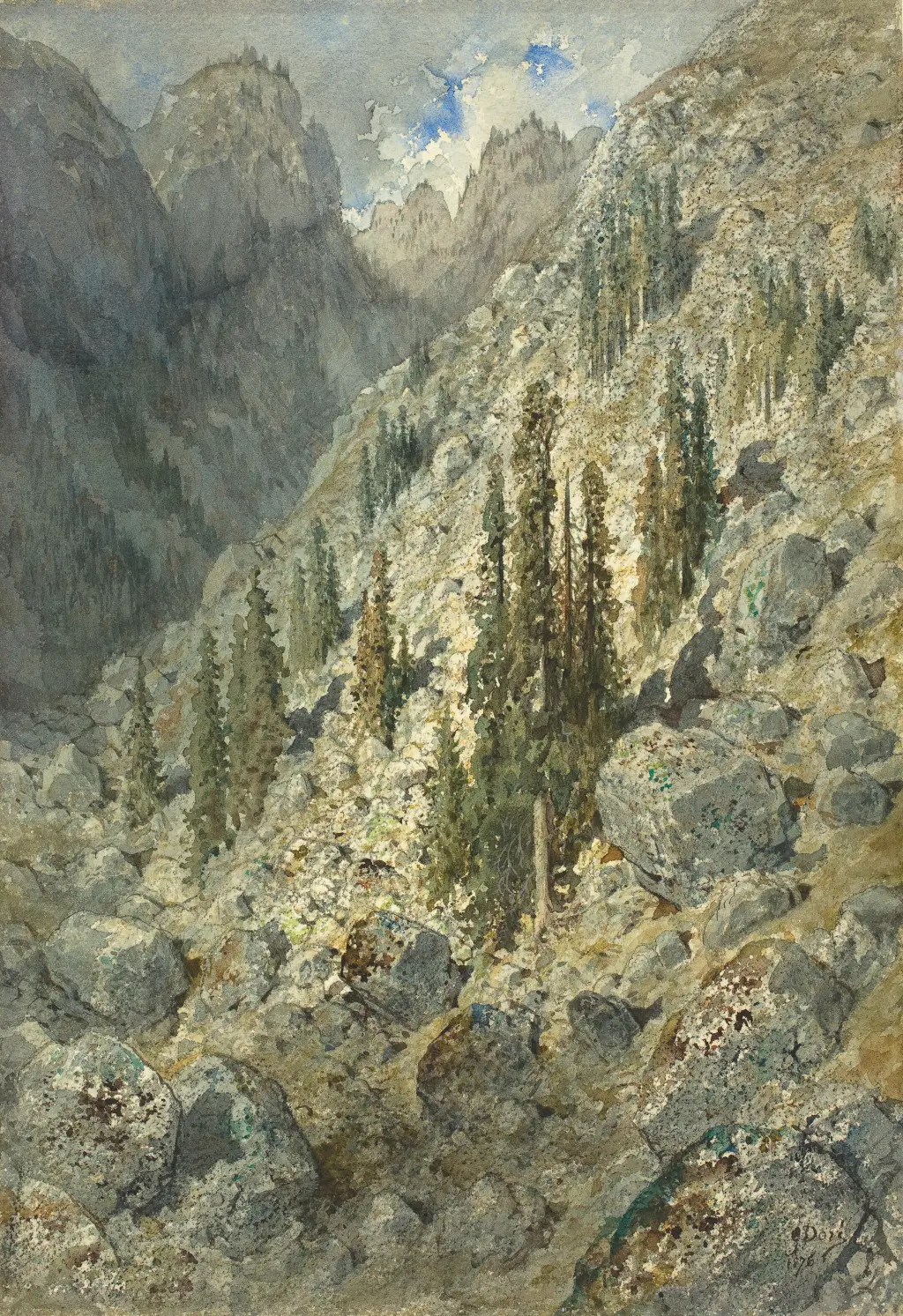 An Alpine Valley with Trees and Boulders in Detail Gustave Doré